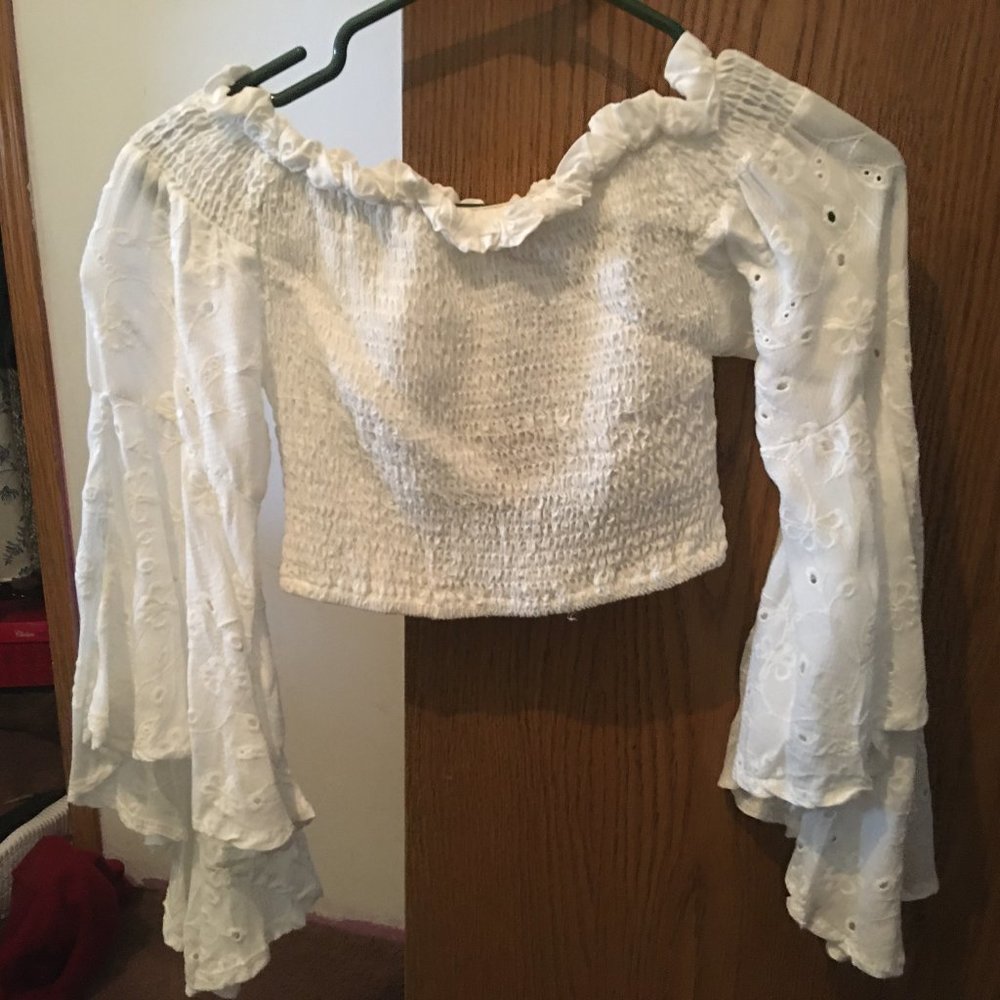 White Mid-Sleeve Crop Top